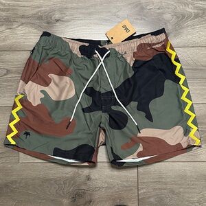 OAS Zig Embroidered Lined Swim Trunks Board Shorts Green Camo Size XL